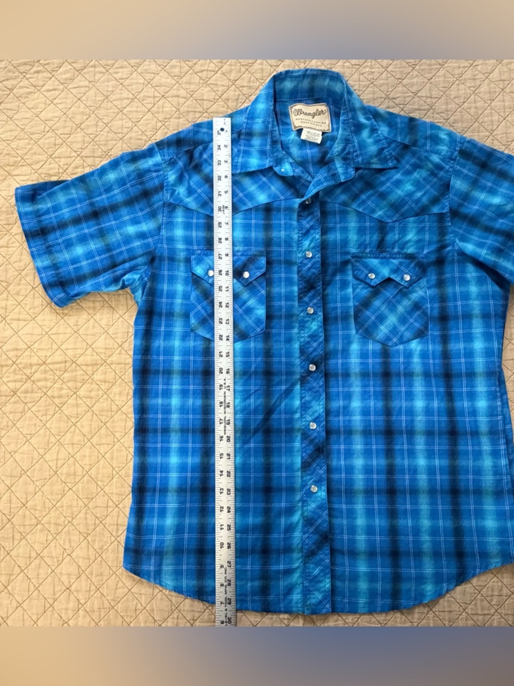 Wrangler Western Shirt Mens Large Plaid Pearl Snap Short Sleeve Cowboy Rodeo - Picture 2 of 10